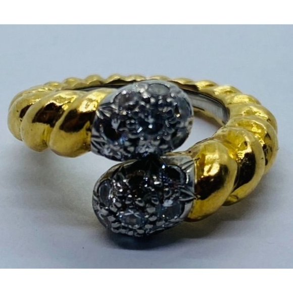 David Webb 18K Platinum Diamond Crossover Bypass Hammered Ring - Picture 5 of 12